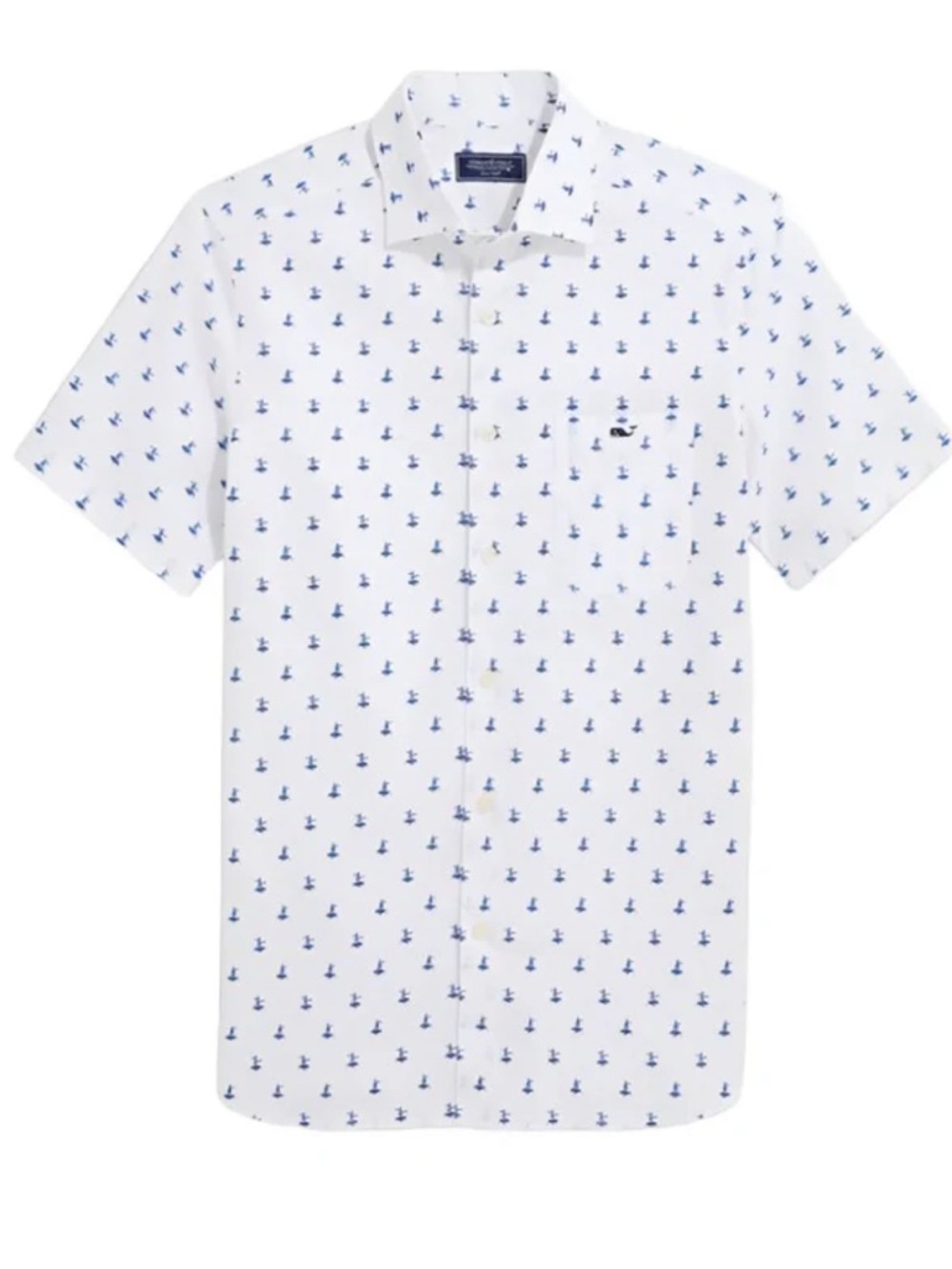 Boys Vineyard Vines White Short-Sleeve Button-Down with Sailboat print